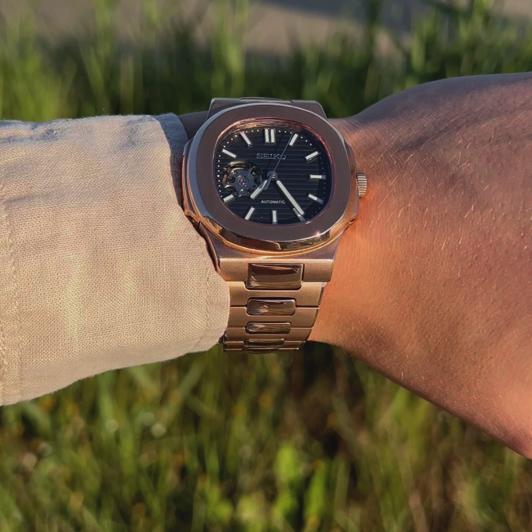 NAUTILUS ROSÉ GOLD BLACK OPEN HEART